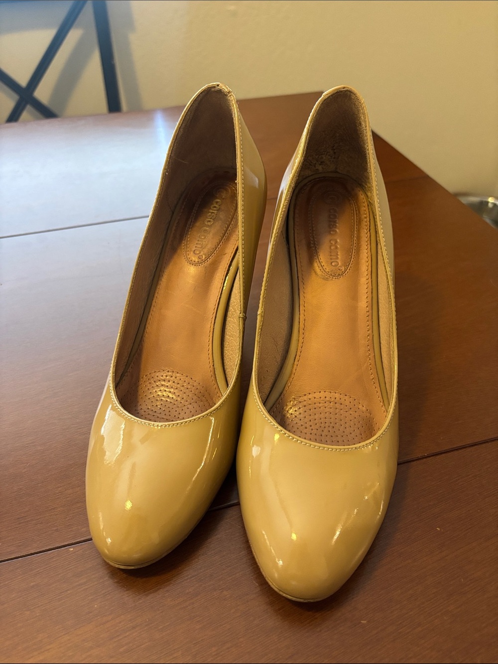 Corso Como Glossy Nude Patent Leather Round-Toe Pumps
